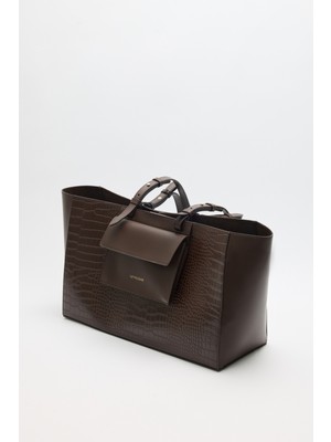 Lutvelizade Çanta 2601 - Croc Kumaş Shopper Acı Kahve Croc Kadın Çanta