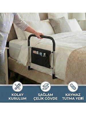 Medonza Organizer Çantalı Yatak Yanı Destek Bariyeri – Yaşlı ve Hastalar Için Yatak Tutunma, Yataktan Kalkma ve Doğrulma Aparatı (Korkuluk Tipi)