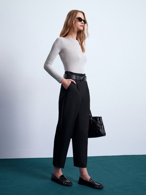 Dilvin 72241 Kemerli Yüksek Bel Pantolon-Siyah