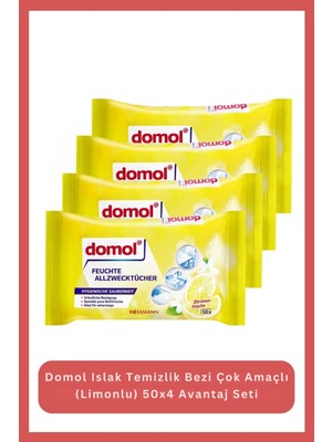 Domol Islak Temizlik Bezi Çok Amaçlı (Limonlu) 50X4 Avantaj Seti