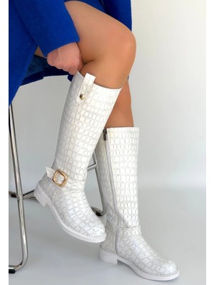 Esftr Metta Beyaz Cilt Desenli Çizme