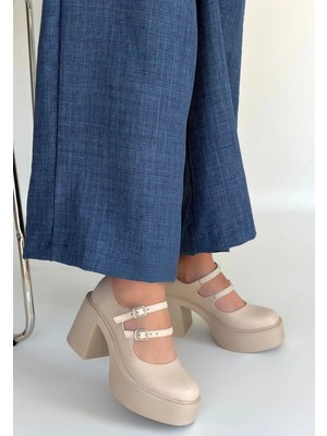 OEY Fashions Jarlo Bej Cilt Dolgu Topuk Ayakkabı