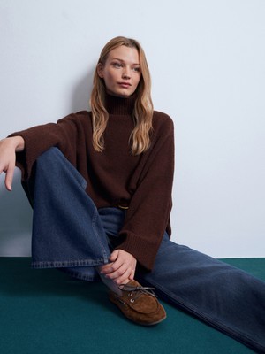 Dilvin 10817 Yün Karışımlı Yarasa Kol Kazak-Kahve