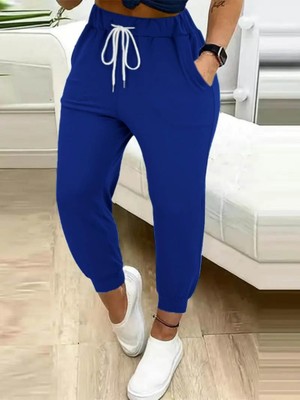 ModaSize Kadın Yüksek Bel Cepli Belden Bağcıklı Iki Iplik Eşofman