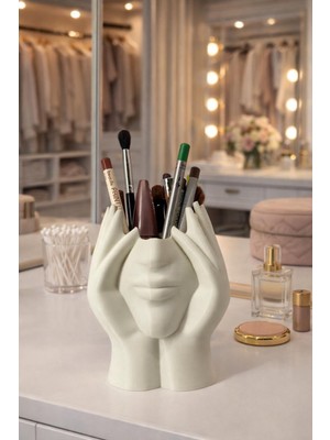 Novatech İnovasyon Dekoratif Yüz Kalemlik & Makyaj Fırçası Standı Ev Dekorasyonu Fırça Organizeri Masa Üstü Dekor Hediye Çok Amaçlı Organizer