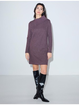 Jimmy Key Gül Kurusu Asimetrik Yaka Yumuşak Dokulu Örme Mini Elbise