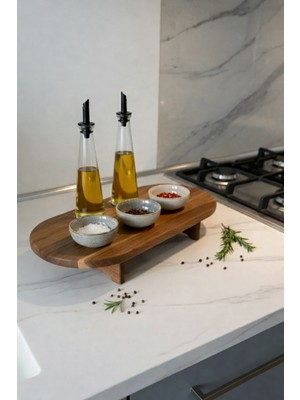 Milay Akasya Ahşap Oval Ayaklı Sunum ve Kesme Tahtası – Doğal Masif Servis Standı