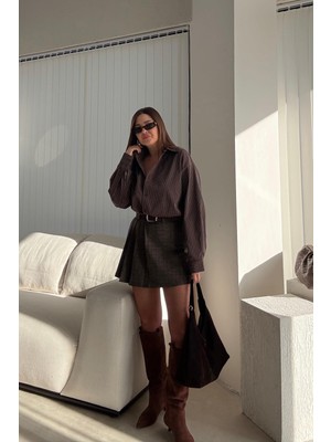 Et Acı Kahve Çizgili Gömlek