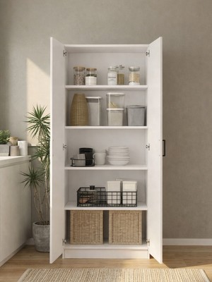 Dorpek Tuco 2 Kapaklı 5 Raflı Mutfak Dolabı Çok Amaçlı Dolap Kiler Dolabı Beyaz