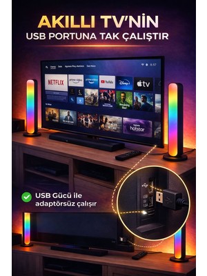 Petrix Rgb Light Bar 2’li Paket Müzik & Sese Duyarlı Uzaktan Kumandalı USB LED Işık