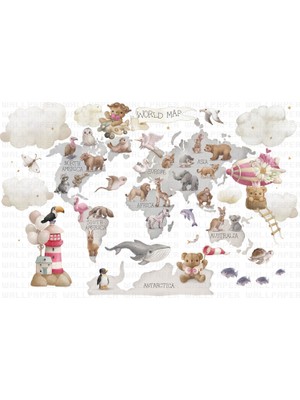 Arterior Wallpaper Dünya Haritası Hayvanlar Alemi Poster Duvar Kağıdı