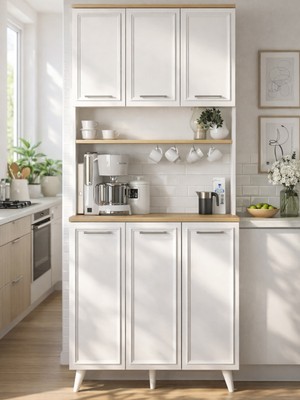 Potter 3 Kapaklı Mutfak Dolabı Kahve Köşesi Çok Amaçlı Dolap Beyaz - Rota 90 cm