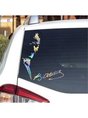 Sticker Usta Hologramlı Janjanlı Atatürk ve Imza Sticker - Araba Oto Motosiklet Sticker 02526