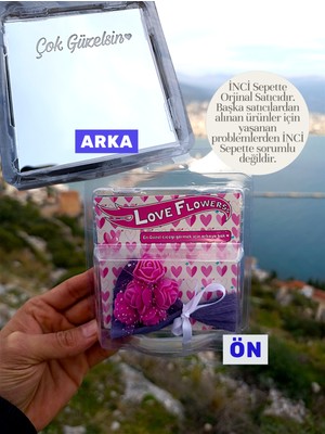 İnci Sepette Çiçekli Buket Hot Flowerss Mini Buketi Aynalı Yazılı