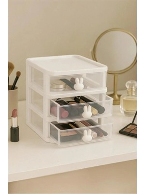 Bayev Bunny 3 Çekmeceli Makyaj Organizeri - Bölmeli Fırça Kozmetik Makyaj Düzenleyici Organizer