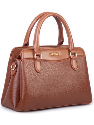 Nas Bag Şık Kadın Midi El ve Omuz Çantası Taba Victoria