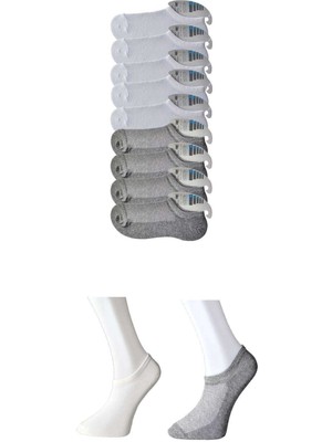 ModaSize Gri ve Beyaz Erkek Görünmez Çorap 9 Çift