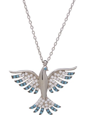 Nagiss Mavi Turkuaz Zirkon Taşlı Anka Kuşu Model 925 Ayar Gümüş Kadın Kolye