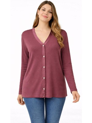 Şans Kadın Büyük Beden Gül Kurusu, Saten Biye Detaylı Kaşkorse Hırka 65N39276