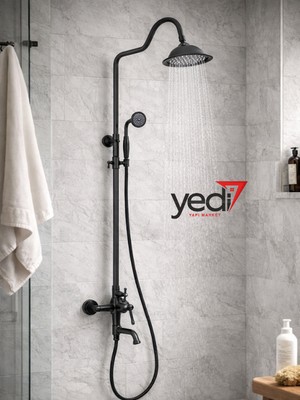 Fualora Rustik Banyo Duş Seti Pirinç Batarya Dahil Siyah