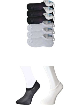 ModaSize Siyah ve Beyaz Erkek Görünmez Çorap 6 Çift