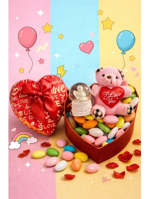 Home Dekor Hediye Aşk Dolu Hediye Kalp Kutuda Melek Kar Küresi & Ayıcık & Draje Çikolata Sevgililer Günü Hediye Seti