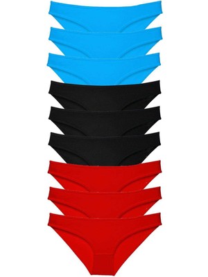 Vexor 9 Adet Süper Eko Set Likralı Kadın Slip Külot Siyah Kırmızı Mavi