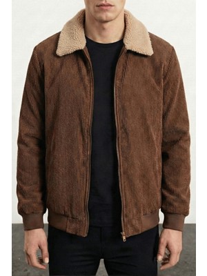 Genius Store Erkek Kadife Mont Peluş Astarlı Gömlek Yaka Rüzgar Geçirmez Kadife Mont