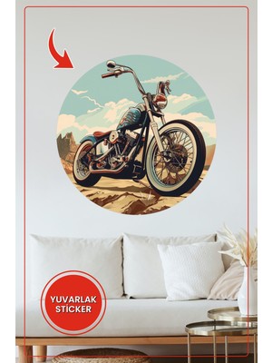 KOSS Dijital Retro Motosiklet Yuvarlak Sticker Dağ ve Çöl Manzaralı Dekoratif Çıkartma Ev Ofis Duvar Dekoru