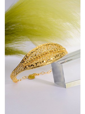 22 Ayar Altın Kaplama Dorika Işlemeli 925 Ayar Tül Bilezik