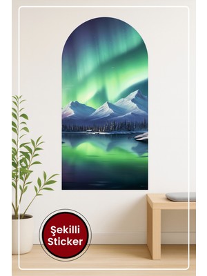 KOSS Dijital Oval Şekilli Kuzey Işıkları Dağ Manzaralı Dekoratif Duvar Sticker Ev Ofis Için Estetik Süs