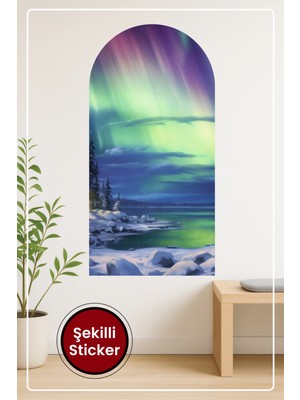 KOSS Dijital Oval Şekilli Kuzey Işıkları Karlı Manzara Desenli Dekoratif Duvar Sticker Ev Ofis Için Modern Süs