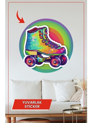 KOSS Dijital Renkli Retro Paten Temalı Yuvarlak Sticker Duvar Dekoru Ev Ofis Oyun Odası Için