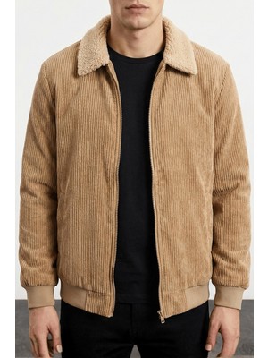 Genius Store Erkek Kadife Mont Peluş Astarlı Gömlek Yaka Rüzgar Geçirmez Kadife Mont