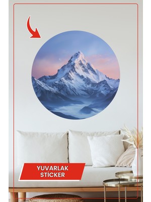 KOSS Dijital Mavi Tonlarda Kar Dağı Manzarası Yuvarlak Sticker Huzurlu Doğa Temalı Duvar Dekoru