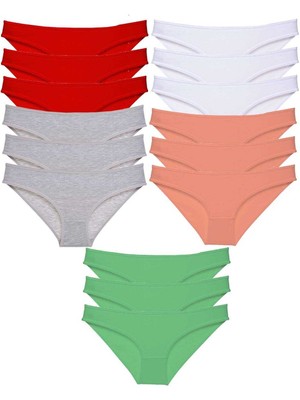 Vexor 15 Adet Süper Eko Set Likralı Kadın Slip Külot Kırmızı Gri Beyaz Pudra Yeşil