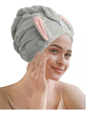 SB SizinBazar Gri Pamuklu Saç Kurulama Bonesi Baş Havlu Saç Bonesi- Pamuklu Saç Havlusu