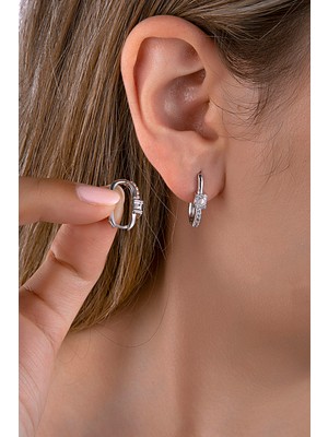 Altın Kaplama 925 Ayar Gümüş Baget Taşlı Uzun Oval Küpe