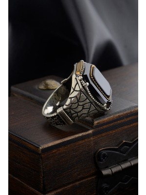 925 Ayar Gümüş Siyah Kare Taş Detaylı Zirkon Erkek Yüzüğü