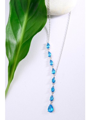 925 Ayar Gümüş Kalpli Taşlı Y Kolye