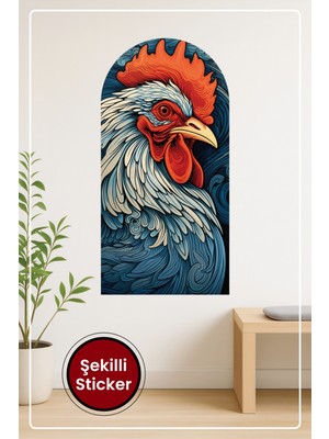 KOSS Dijital Oval Şekilli Horoz Portresi Desenli Dekoratif Duvar Sticker Ev Ofis Salon Hol Için Modern Süs