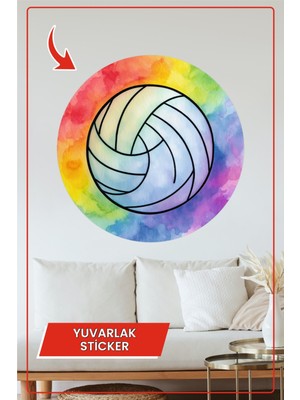 KOSS Dijital Renkli Voleybol Topu Yuvarlak Sticker Su Bazlı Sulu Boya Efektli Spor Temalı Dekoratif Çıkartma