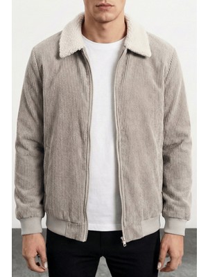 Genius Store Erkek Kadife Mont Peluş Astarlı Gömlek Yaka Rüzgar Geçirmez Kadife Mont