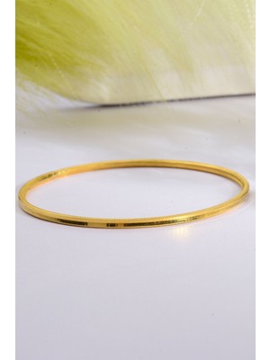 925 Ayar Gümüş Üzeri 22 Ayar Altın Kaplama 10 gr Düz Ajda Model Oluklu Ajda Kadın Bilezik