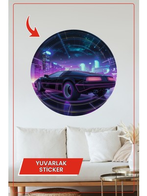 KOSS Dijital Retro Spor Araba Yuvarlak Sticker Neon Şehir Manzaralı Dekoratif Çıkartma Ev Ofis Duvar Dekoru