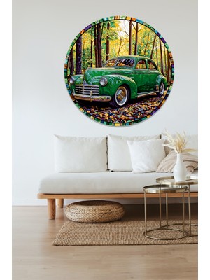 KOSS Dijital Nostalji Araba Yuvarlak Sticker, Yuvarlak Şekilli Sticker, Genç Odası Duvar Dekoru