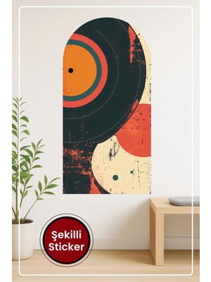 KOSS Dijital Oval Şekilli Dekoratif Sticker Soyut Daireler ve Vintage Renkler Temalı Duvar Sticker
