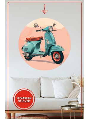 KOSS Dijital Retro Scooter Yuvarlak Sticker Vintage Tasarım Dekoratif Çıkartma Ev Ofis Duvar Dekoru