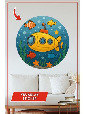 KOSS Dijital Denizaltı Balıklar Yuvarlak Sticker Su Altı Macera Temalı Dekoratif Çıkartma Çocuk Odası Duvar