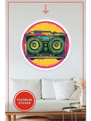 KOSS Dijital Retro Müzik Seti Yuvarlak Sticker Renkli Tasarım Dekoratif Çıkartma Ev Ofis Duvar Dekoru